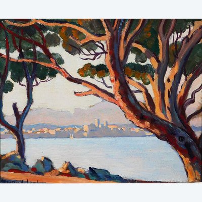 Maurice de Lambert 1873-1953 Antibes, landscape from the Cape, painting, circa 1920