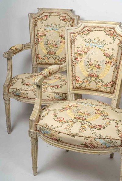 Set of Four Louis XVI Circa Beechwood Lacquered Armchairs Circa 1780-1790