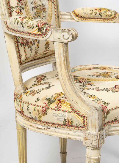 Set of Four Louis XVI Circa Beechwood Lacquered Armchairs Circa 1780-1790