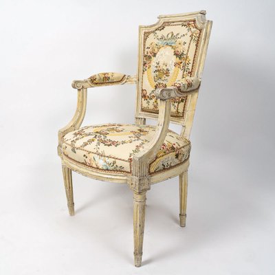 Set of Four Louis XVI Circa Beechwood Lacquered Armchairs Circa 1780-1790