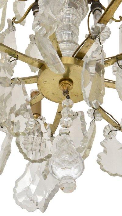 Large Louis XV style ormolu and pendant chandelier with 9 lights