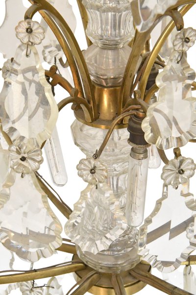 Large Louis XV style ormolu and pendant chandelier with 9 lights