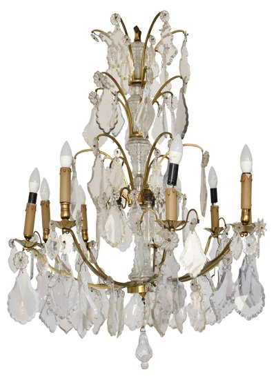 Large Louis XV style ormolu and pendant chandelier with 9 lights