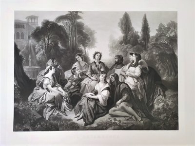 Decameron Engraving After Winterhalter 19th C Etching Old Print