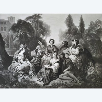 Decameron Engraving After Winterhalter 19th C Etching Old Print