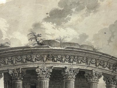 Period Drawing Late 18th or Early 19th Century View Of The Temple Of The Sibyl Rome Italy