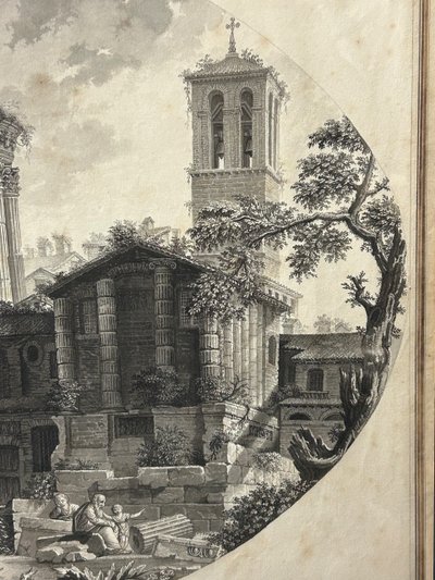 Period Drawing Late 18th or Early 19th Century View Of The Temple Of The Sibyl Rome Italy