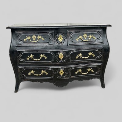 Louis XV Rustic Black Lacquer 18th Century Chest of Drawers