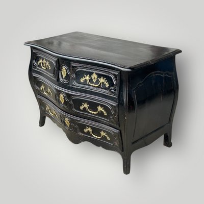 Louis XV Rustic Black Lacquer 18th Century Chest of Drawers