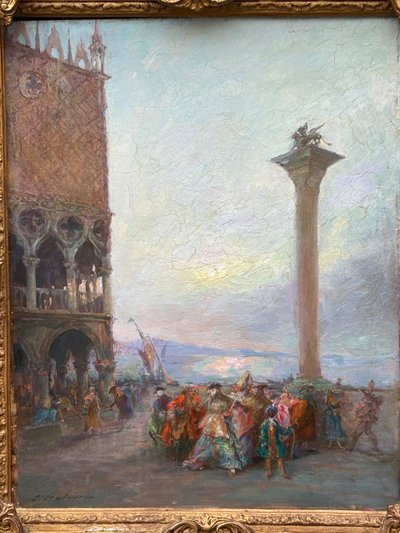 Carnaval De Venise Piazza San Marco - Olio su cartone Fine XIX secolo - Pittura - Tableau