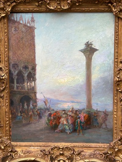 Carnaval De Venise Piazza San Marco - Olio su cartone Fine XIX secolo - Pittura - Tableau