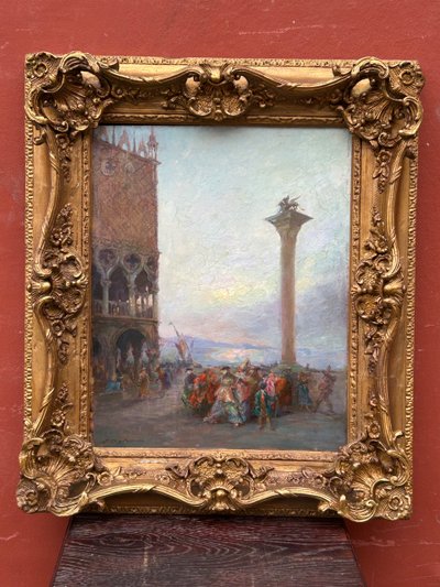 Carnaval De Venise Piazza San Marco - Olio su cartone Fine XIX secolo - Pittura - Tableau