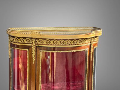 1/2 MOON GLASS CAGE DISPLAY CASE IN MARQUETRY AND BRONZE FROM THE NAPOLEON III PERIOD