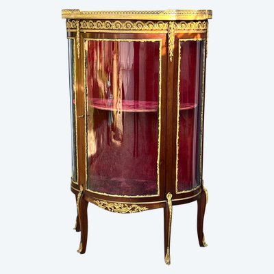 1/2 MOON GLASS CAGE DISPLAY CASE IN MARQUETRY AND BRONZE FROM THE NAPOLEON III PERIOD