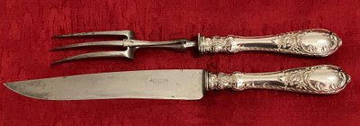 Louis XV style cutting set in English silver plated metal by the House of Scheffield