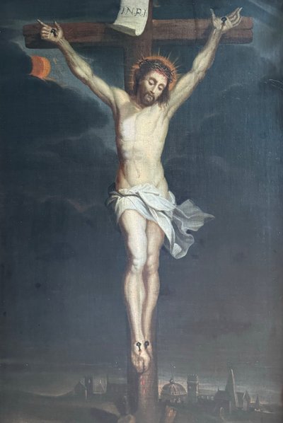 Large 18th century painting, Christ on the cross