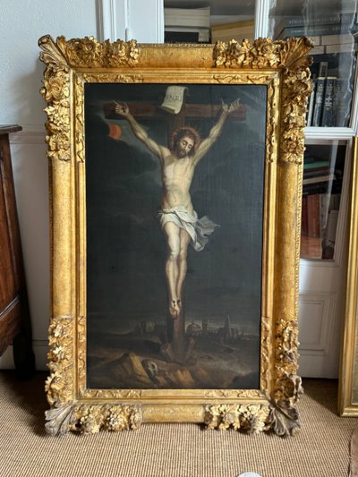 Large 18th century painting, Christ on the cross