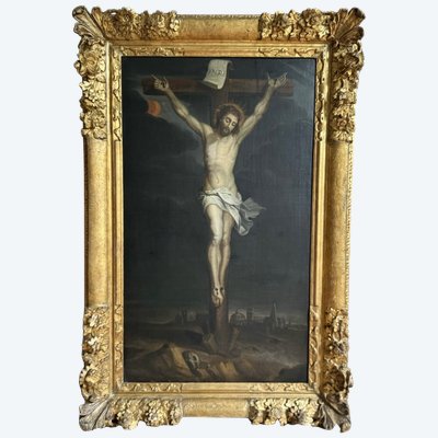 Large 18th century painting, Christ on the cross