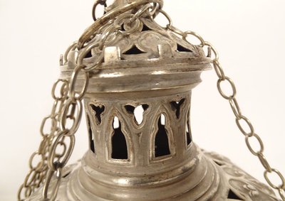 Neo-Gothic incense burner Solid silver Minerva Chains Metal church 19th century