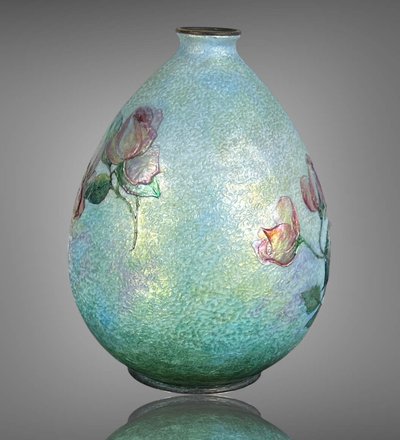 CAMILLE FAURE ( 1874-1956 ) A LIMOGE LARGE OVOID ENAMEL VASE IN LOW RELIEF