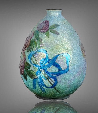 CAMILLE FAURE ( 1874-1956 ) A LIMOGE LARGE OVOID ENAMEL VASE IN LOW RELIEF