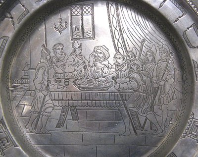 Engraved Pewter Seder Tray With Traditional 19th Century Décor.