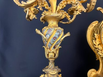 Gilded Bronze And Champlevé Enamel Fireplace Trim