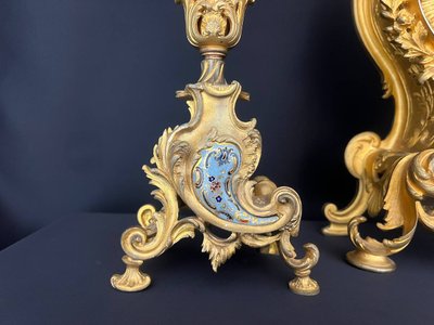 Gilded Bronze And Champlevé Enamel Fireplace Trim