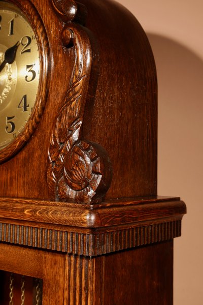  German Art Nouveau / Art Deco Black Forest oak long clock circa 1900-20.