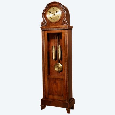  German Art Nouveau / Art Deco Black Forest oak long clock circa 1900-20.