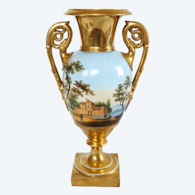 Empire vase with rotating landscape in Paris porcelain, early 19th century - 30cm