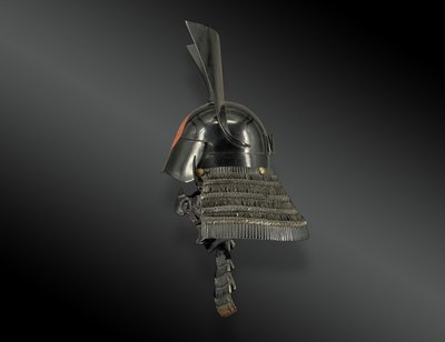 KAWARI KABUTO WAR HELMET and mempo set. Japan, Edo period (1603-1868)