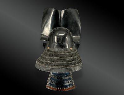 KAWARI KABUTO WAR HELMET and mempo set. Japan, Edo period (1603-1868)