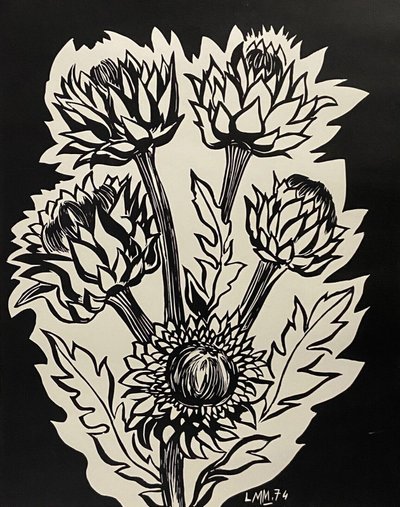 Lithographie contresignée Laure Malclès Masereel bouquet d'artichauts 1974