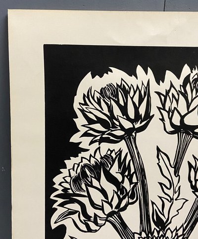 Lithographie contresignée Laure Malclès Masereel bouquet d'artichauts 1974