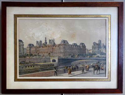 Les monuments de Paris: suite of 10 colorized engravings from the Napoleon III period - mahogany frames