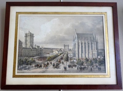 Les monuments de Paris: suite of 10 colorized engravings from the Napoleon III period - mahogany frames