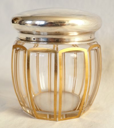 Baccarat crystal box, gilded fluted design, silver and vermeil lid, Minerve hallmark