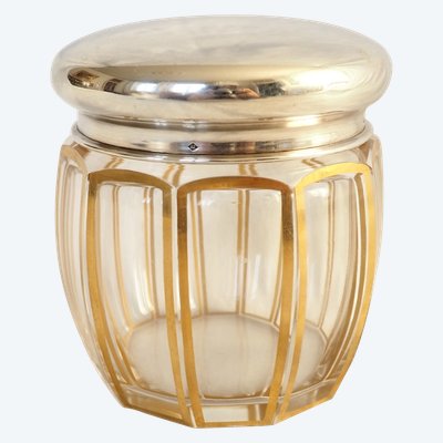 Baccarat crystal box, gilded fluted design, silver and vermeil lid, Minerve hallmark