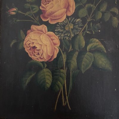 Pair of still lifes, oil on cardboard, late 19th century, bouquets of flowers