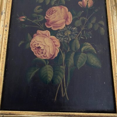 Pair of still lifes, oil on cardboard, late 19th century, bouquets of flowers