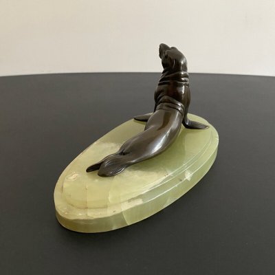 Bronze seal with Art Deco 1930 chocolate patina onyx base