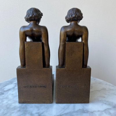 Pair of F. Bazin Albert Buisson Art Deco 1930 bookends in patinated metal