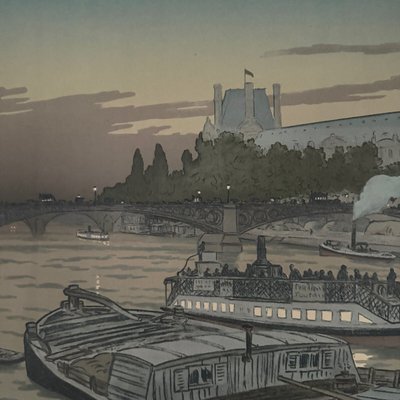 Lithographie par Henri Rivière Le Pont des Saints-Pères et Le Louvre