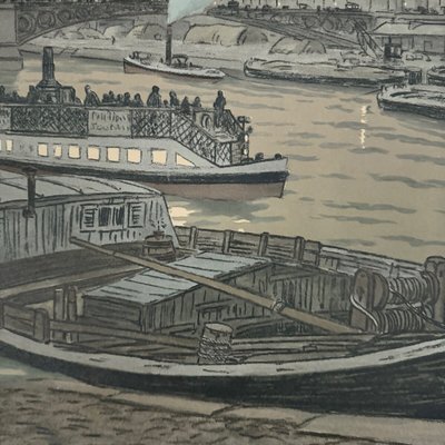 Lithographie par Henri Rivière Le Pont des Saints-Pères et Le Louvre