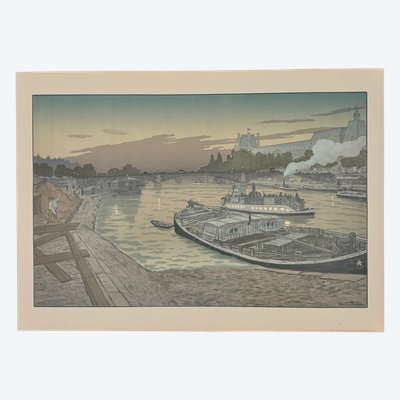 Lithographie par Henri Rivière Le Pont des Saints-Pères et Le Louvre