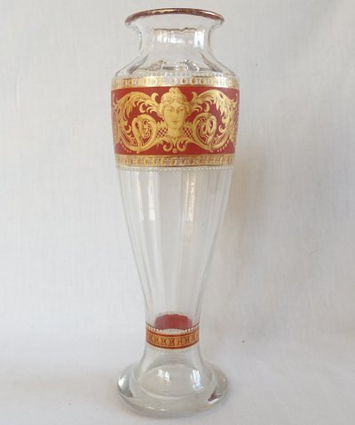 Vase en cristal de Baccarat émaillé et doré de style Renaissance vers 1910 - étiquette papier