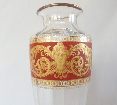 Vase en cristal de Baccarat émaillé et doré de style Renaissance vers 1910 - étiquette papier