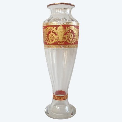 Vase en cristal de Baccarat émaillé et doré de style Renaissance vers 1910 - étiquette papier