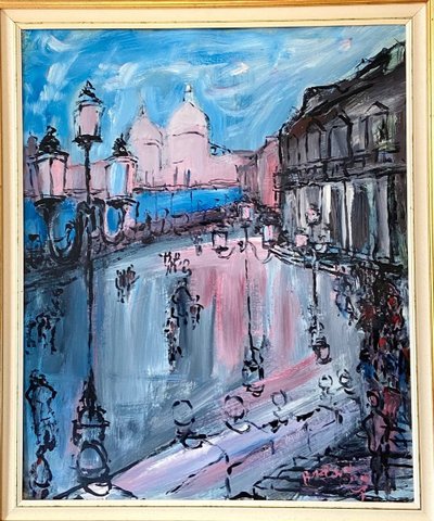 Mario Bonamici (1912-2002), Tableau Vue De Paris Montmartre Au Petit Matin Années 1970.